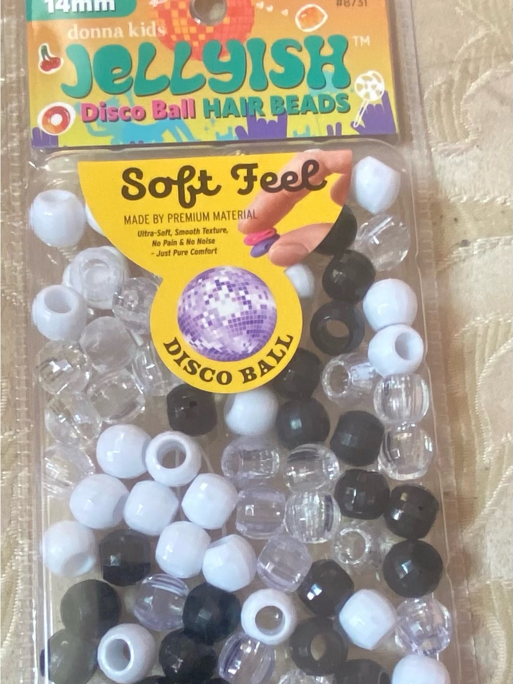 Soft Feel Disco Ball Hair Beads - Black, White & Clear